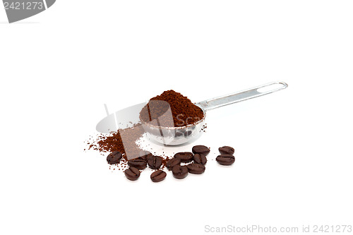 Image of Coffee beans and grounded coffee