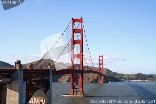 Image of Golden Gate Bridge over blue sky