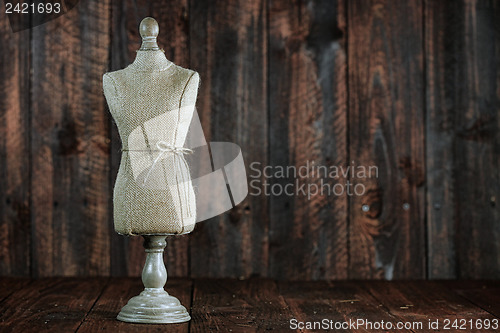 Image of Antique Mannequin Busts on Wood Grunge Background