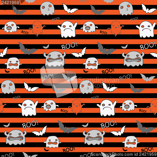 Image of Halloween Ghost Bat Pumpkin Seamless Pattern Background