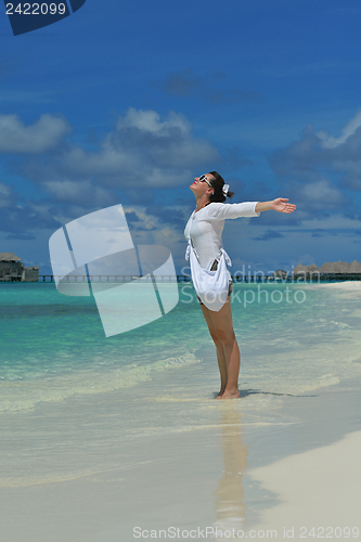 Image of happy woman enjoy  summer time