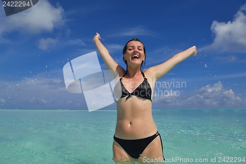 Image of happy woman enjoy  summer time
