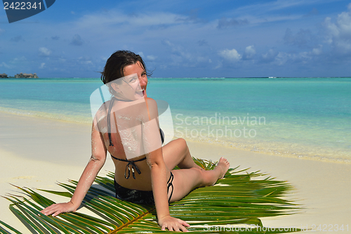 Image of happy woman enjoy  summer time