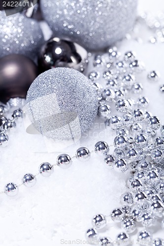 Image of glitter silver christmas baubles decoration holidays isolated