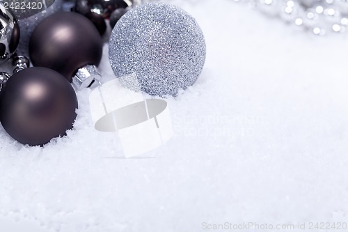 Image of glitter silver christmas baubles decoration holidays isolated