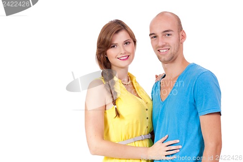 Image of young smiling couple in love portrait isolated