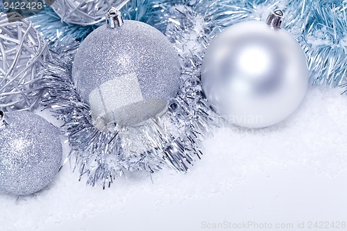 Image of glitter silver christmas baubles decoration holidays isolated