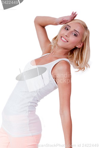 Image of attractive young smiling blonde woman isolated