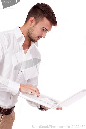 Image of young adult business man and notebook isolated 