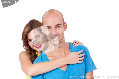 Image of young smiling couple in love portrait isolated