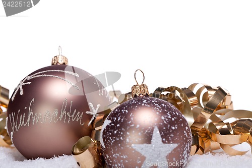 Image of elegant bronze golden christmas decoration isolated