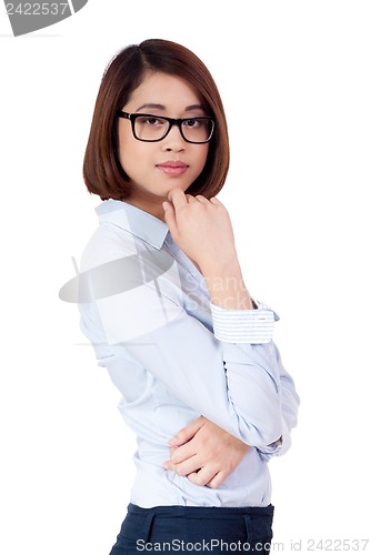 Image of young successful attractive asian businesswoman isolated