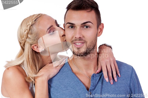 Image of young smiling couple in love portrait isolated