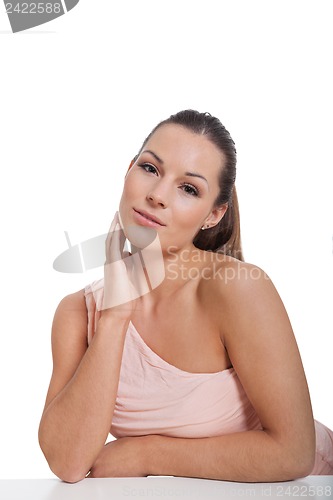 Image of beautiful attractive young brunette woman isolated