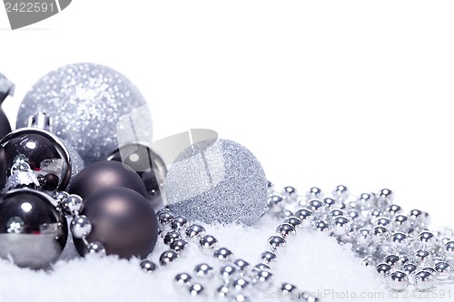 Image of glitter silver christmas baubles decoration holidays isolated