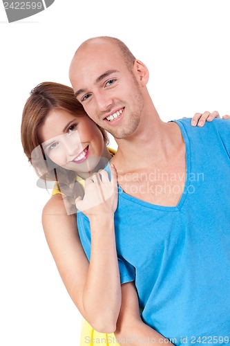 Image of young smiling couple in love portrait isolated