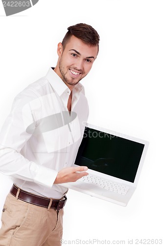 Image of young adult business man and notebook isolated 