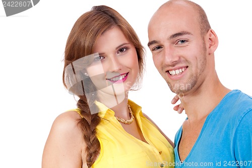 Image of young smiling couple in love portrait isolated