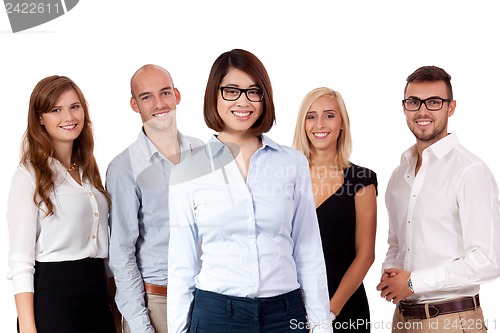Image of young successful business team smiling portrait isolated