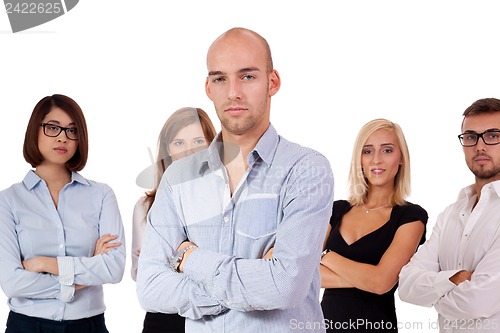 Image of young successful business team smiling portrait isolated