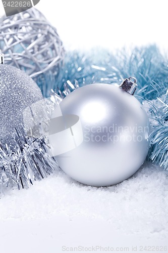 Image of glitter silver christmas baubles decoration holidays isolated