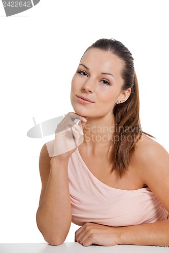 Image of beautiful attractive young brunette woman isolated