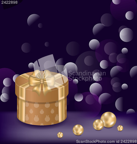 Image of Christmas background with gift box and pearls