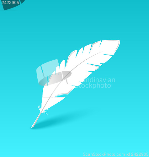 Image of White feather isolated on blue background