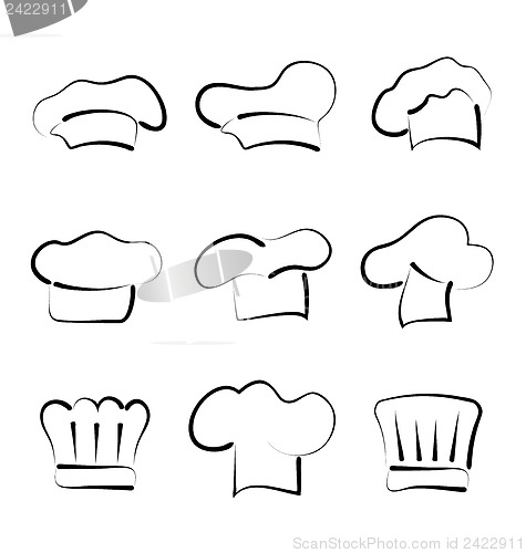 Image of Set of chef hats isolated on white background, sketch style