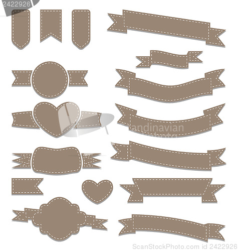 Image of Set leather ribbons, vintage labels, geometric emblems