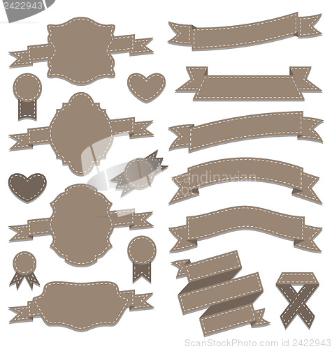 Image of Group leather ribbons, vintage labels, geometric emblems