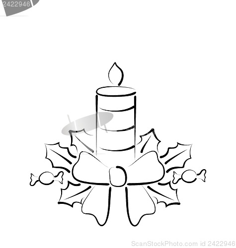 Image of Christmas candle with bow, freehand style