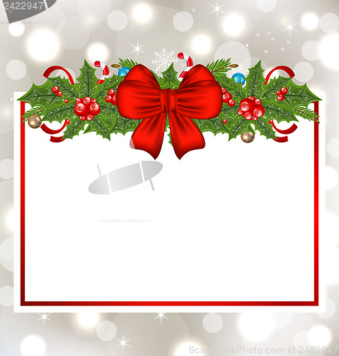 Image of Christmas elegant card with holiday decoration