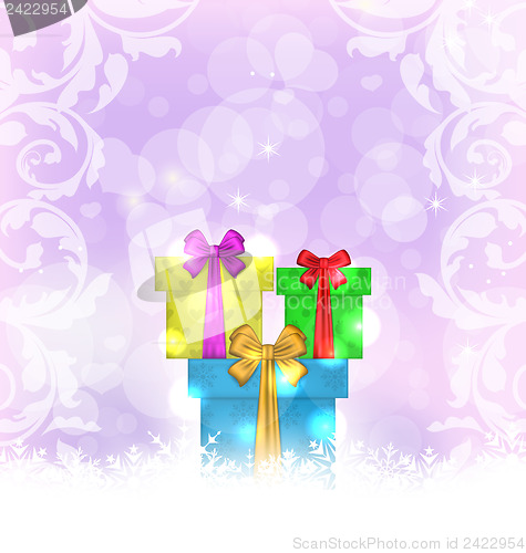 Image of Set Christmas gift boxes on light background