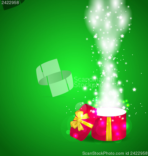 Image of Christmas open magic gift box with copy space