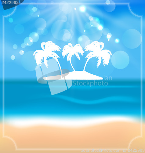 Image of Holiday summer card with beautiful beach and palms