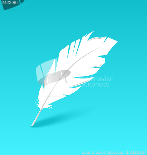 Image of White feather isolated on blue background