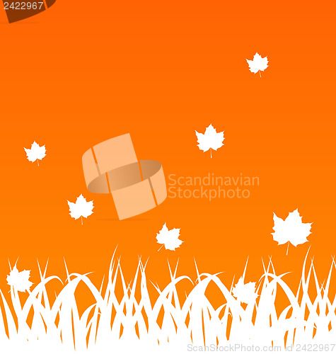 Image of Autumn background with flying maples and grass