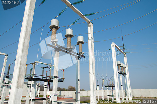 Image of part of high-voltage substation with switches and disconnectors