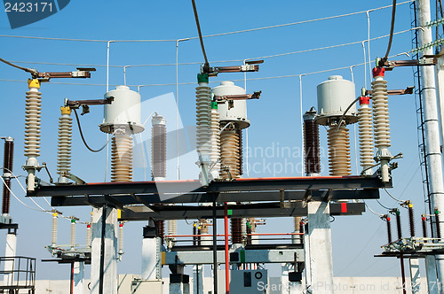Image of part of high-voltage substation with switches and disconnectors