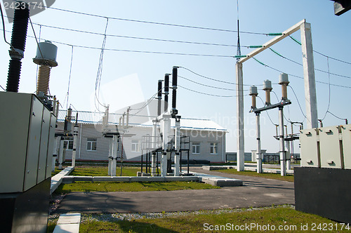 Image of part of high-voltage substation with switches and disconnectors