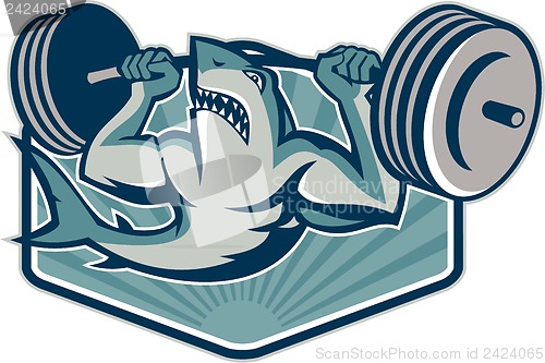 Image of Shark Weightlifter Lifting Weights Mascot