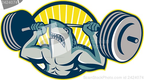 Image of Shark Weightlifter Lifting Barbell Mascot