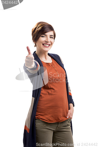 Image of Beautiful woman with thumbs up