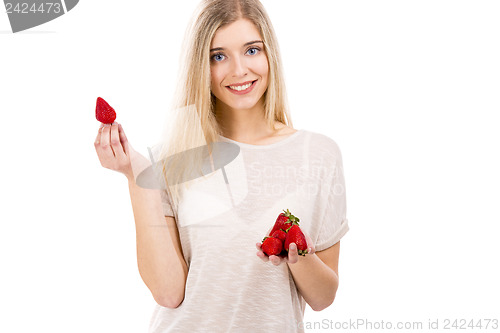 Image of Beautiful woman with strawberries
