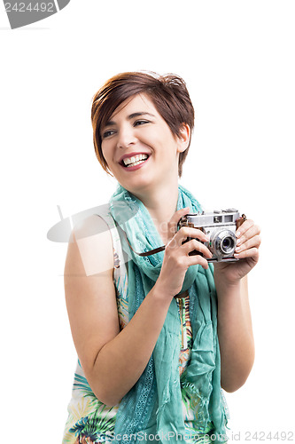 Image of Woman with a vintage camera