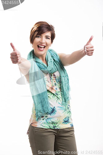 Image of Beautiful woman with thumbs up