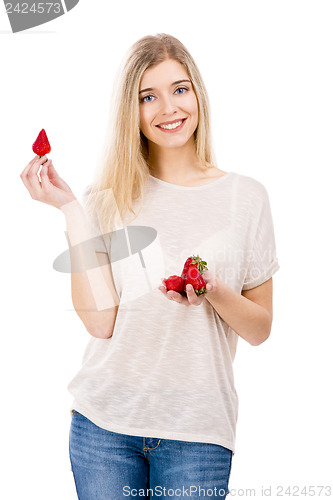 Image of Beautiful woman with strawberries