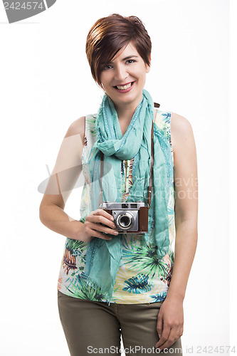 Image of Woman with a vintage camera