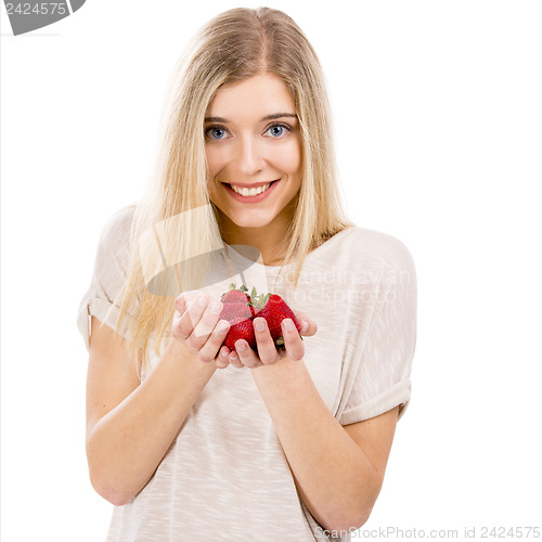 Image of Beautiful woman with strawberries